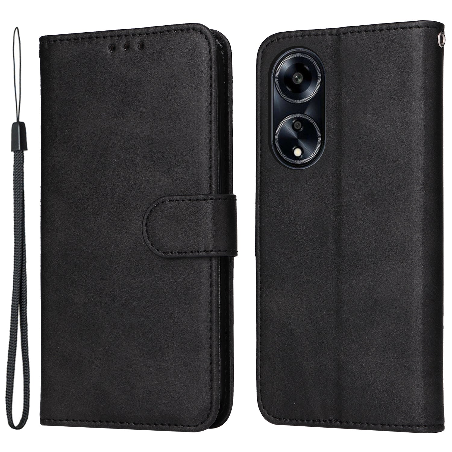 Leather Case for Oppo A1 5G / A98 5G / F23 5G Shockproof Calf Texture Wallet Stand Cell Phone Cover with Strap