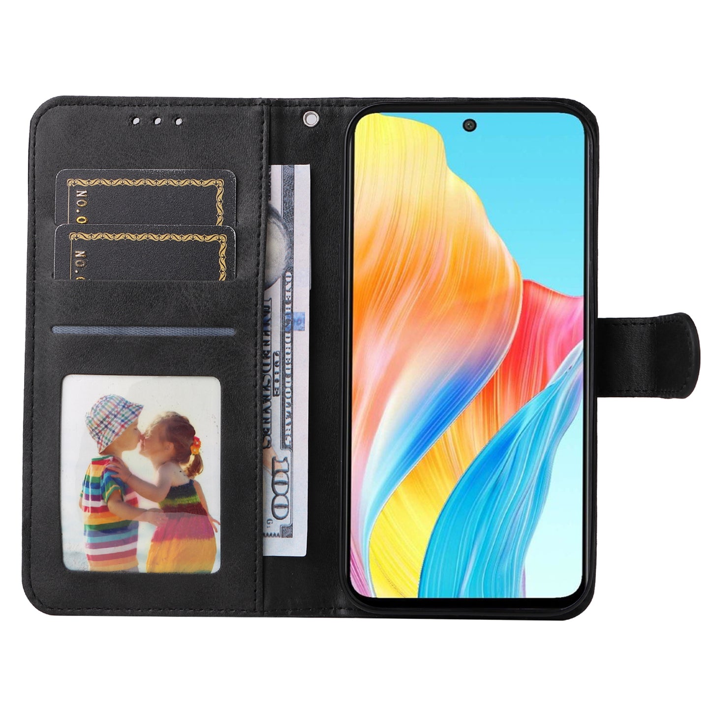 Leather Case for Oppo A1 5G / A98 5G / F23 5G Shockproof Calf Texture Wallet Stand Cell Phone Cover with Strap