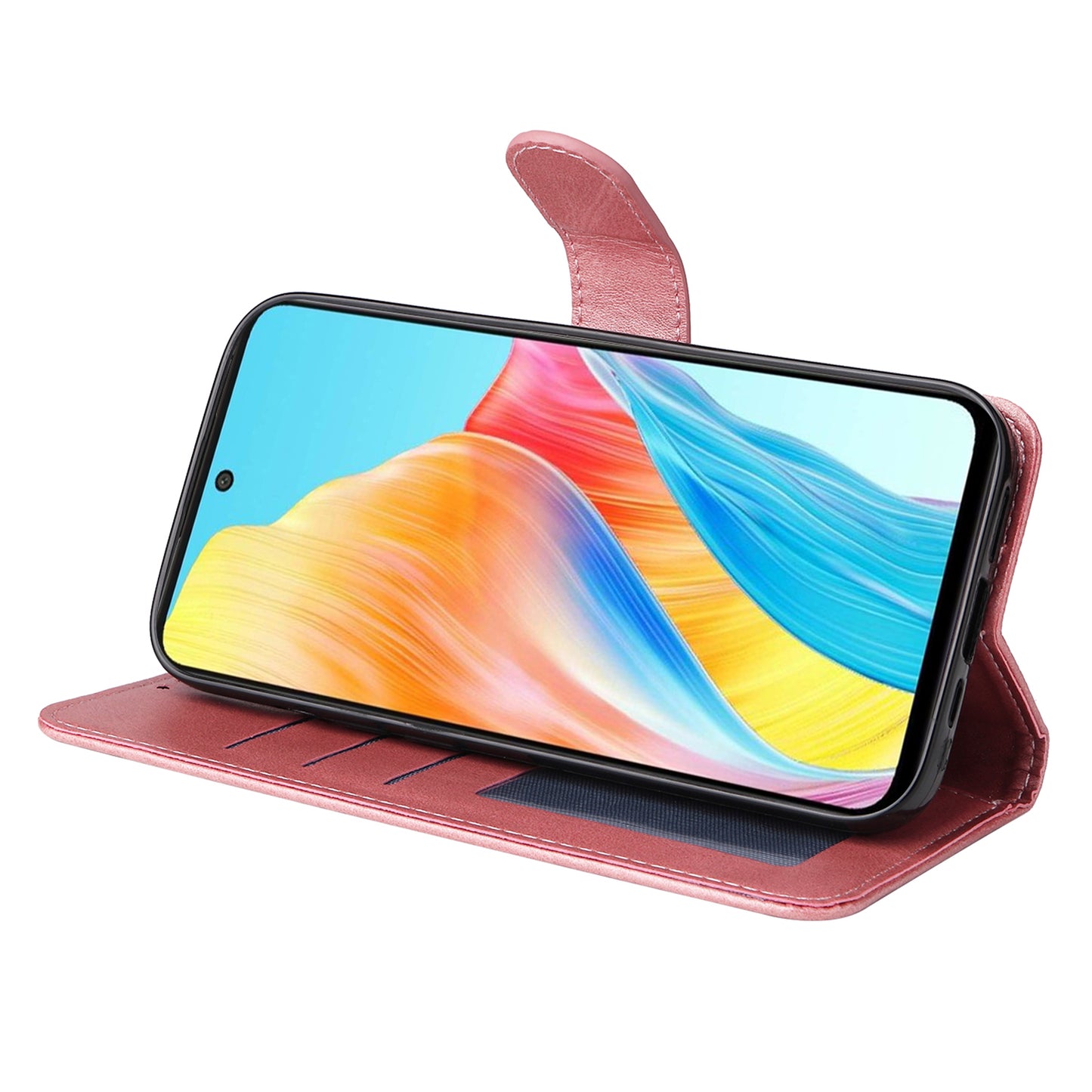 Leather Case for Oppo A1 5G / A98 5G / F23 5G Shockproof Calf Texture Wallet Stand Cell Phone Cover with Strap