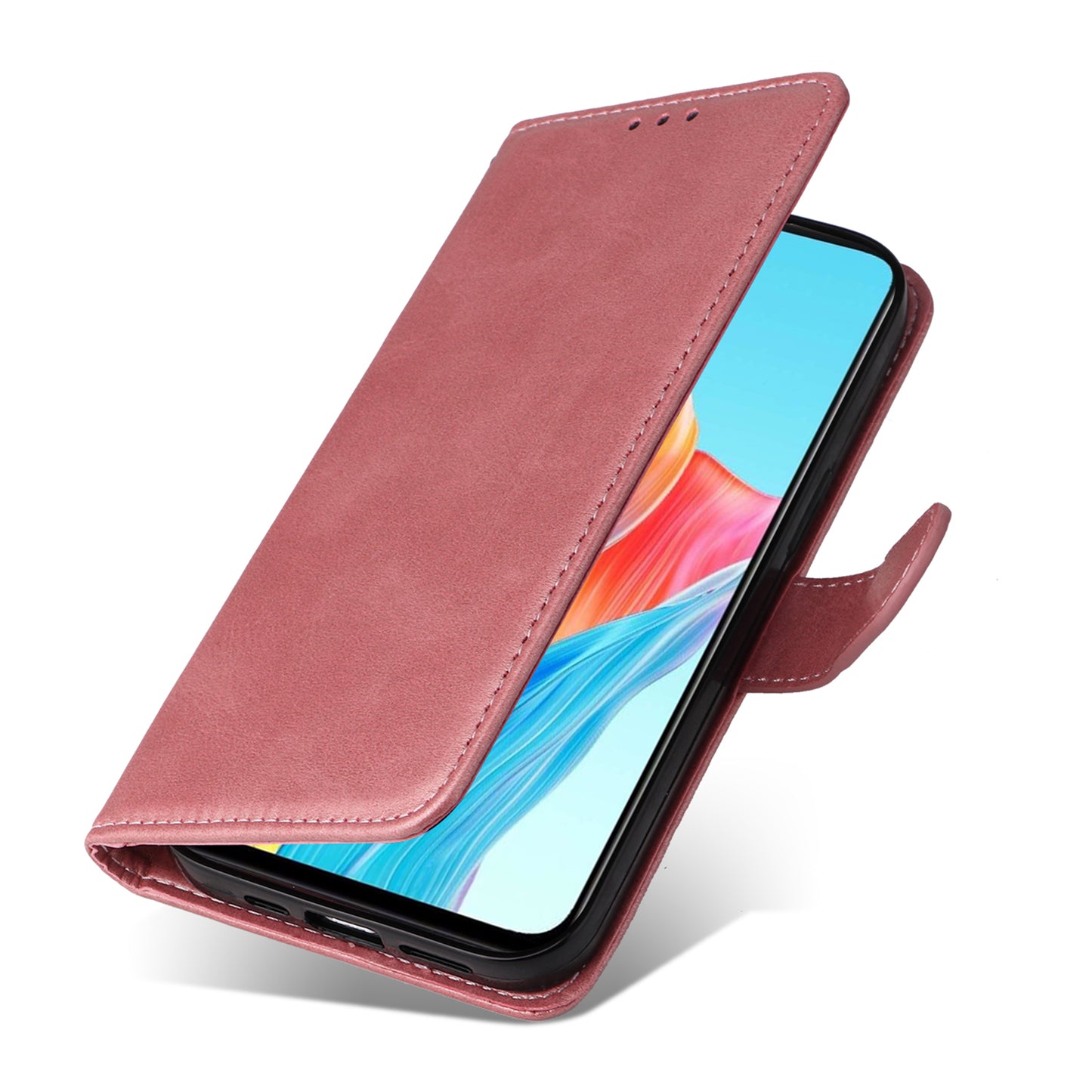Leather Case for Oppo A1 5G / A98 5G / F23 5G Shockproof Calf Texture Wallet Stand Cell Phone Cover with Strap