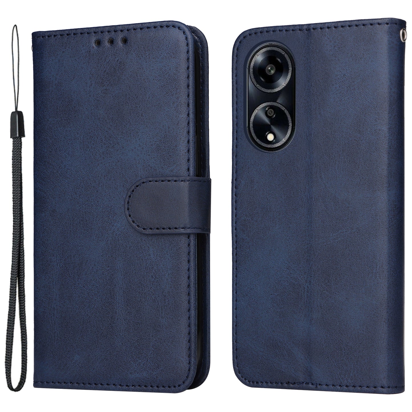 Leather Case for Oppo A1 5G / A98 5G / F23 5G Shockproof Calf Texture Wallet Stand Cell Phone Cover with Strap