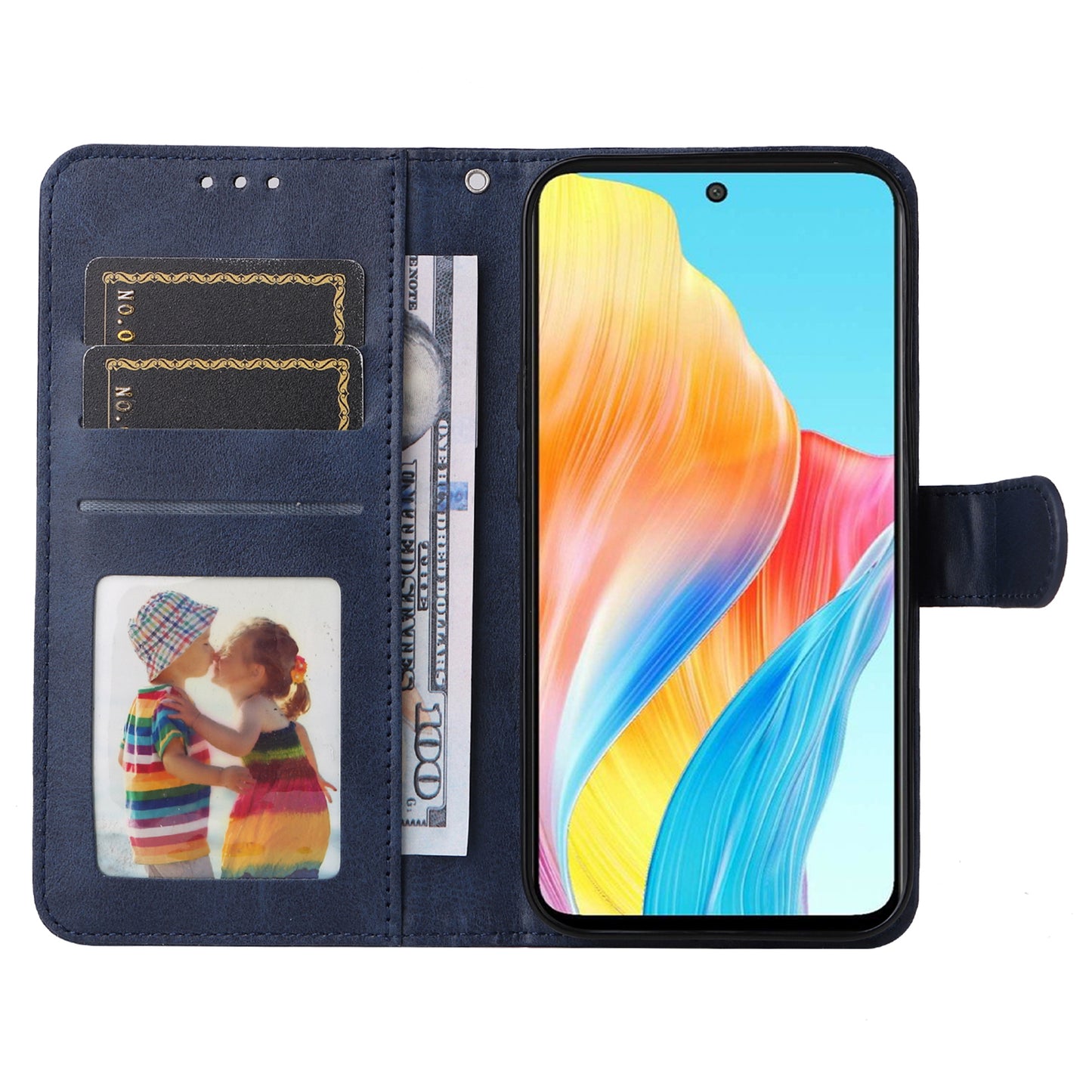 Leather Case for Oppo A1 5G / A98 5G / F23 5G Shockproof Calf Texture Wallet Stand Cell Phone Cover with Strap