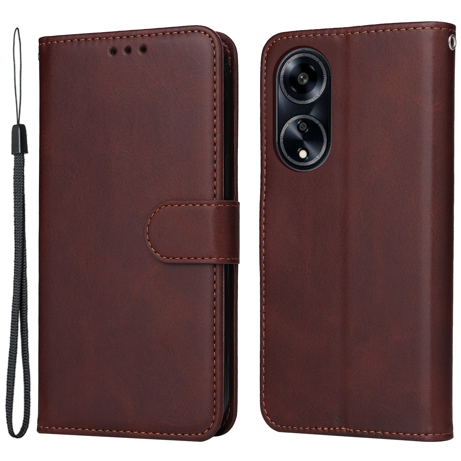 Leather Case for Oppo A1 5G / A98 5G / F23 5G Shockproof Calf Texture Wallet Stand Cell Phone Cover with Strap