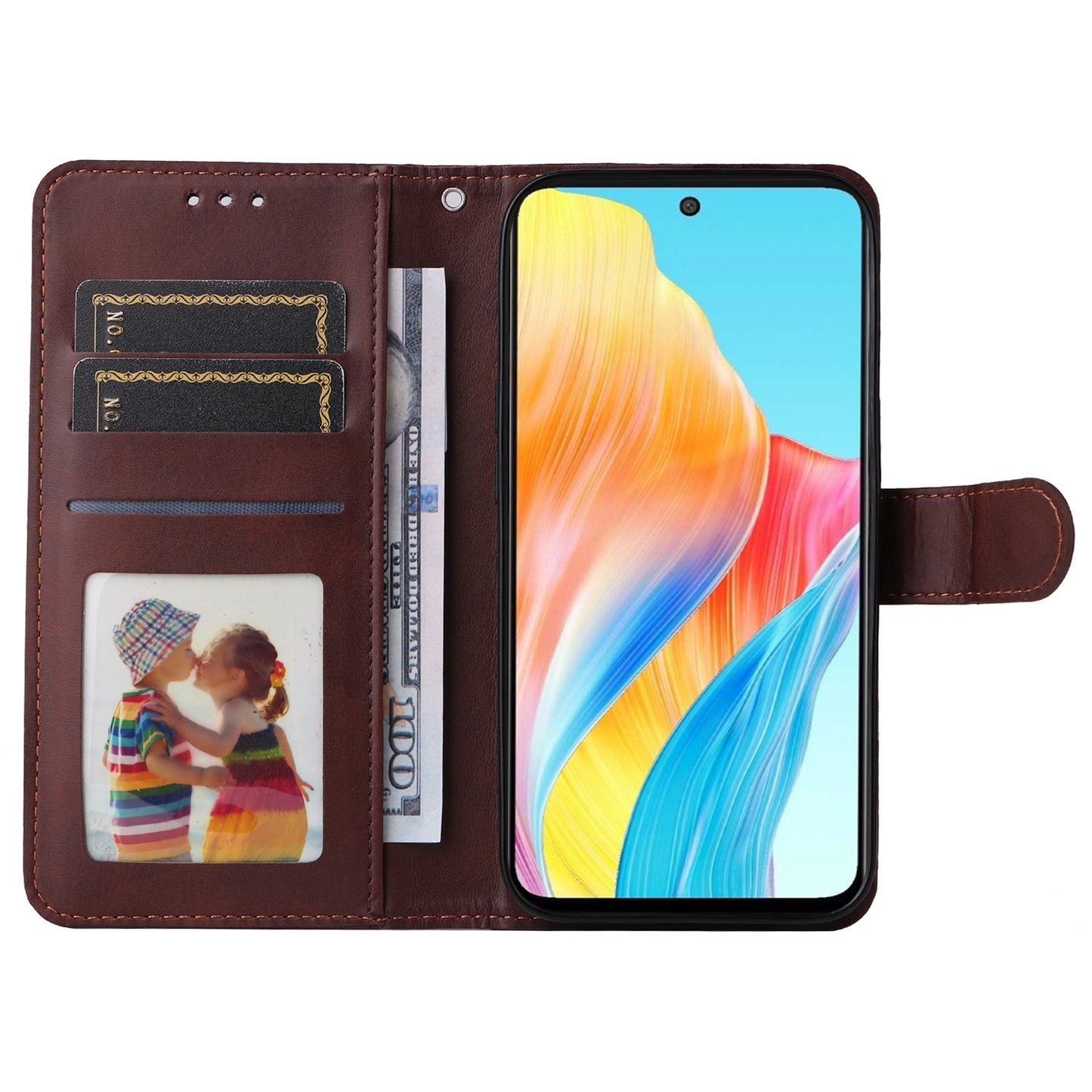 Leather Case for Oppo A1 5G / A98 5G / F23 5G Shockproof Calf Texture Wallet Stand Cell Phone Cover with Strap