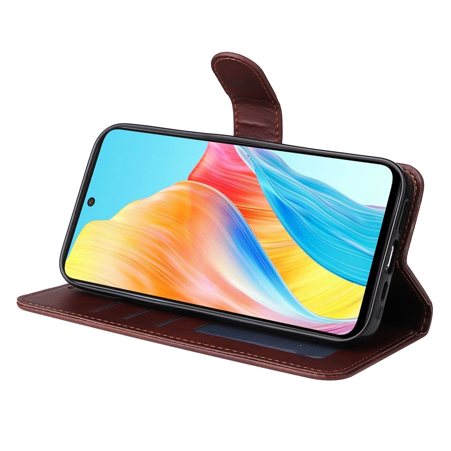 Leather Case for Oppo A1 5G / A98 5G / F23 5G Shockproof Calf Texture Wallet Stand Cell Phone Cover with Strap