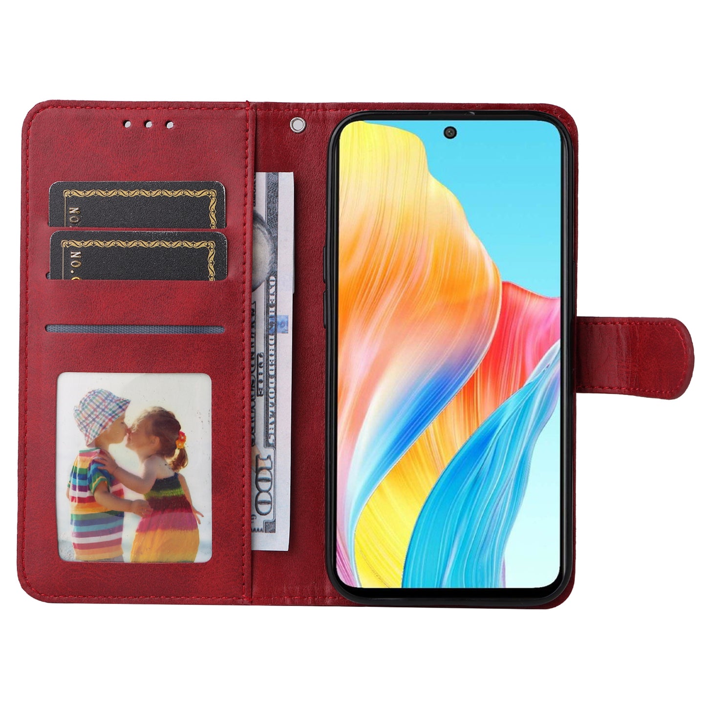 Leather Case for Oppo A1 5G / A98 5G / F23 5G Shockproof Calf Texture Wallet Stand Cell Phone Cover with Strap