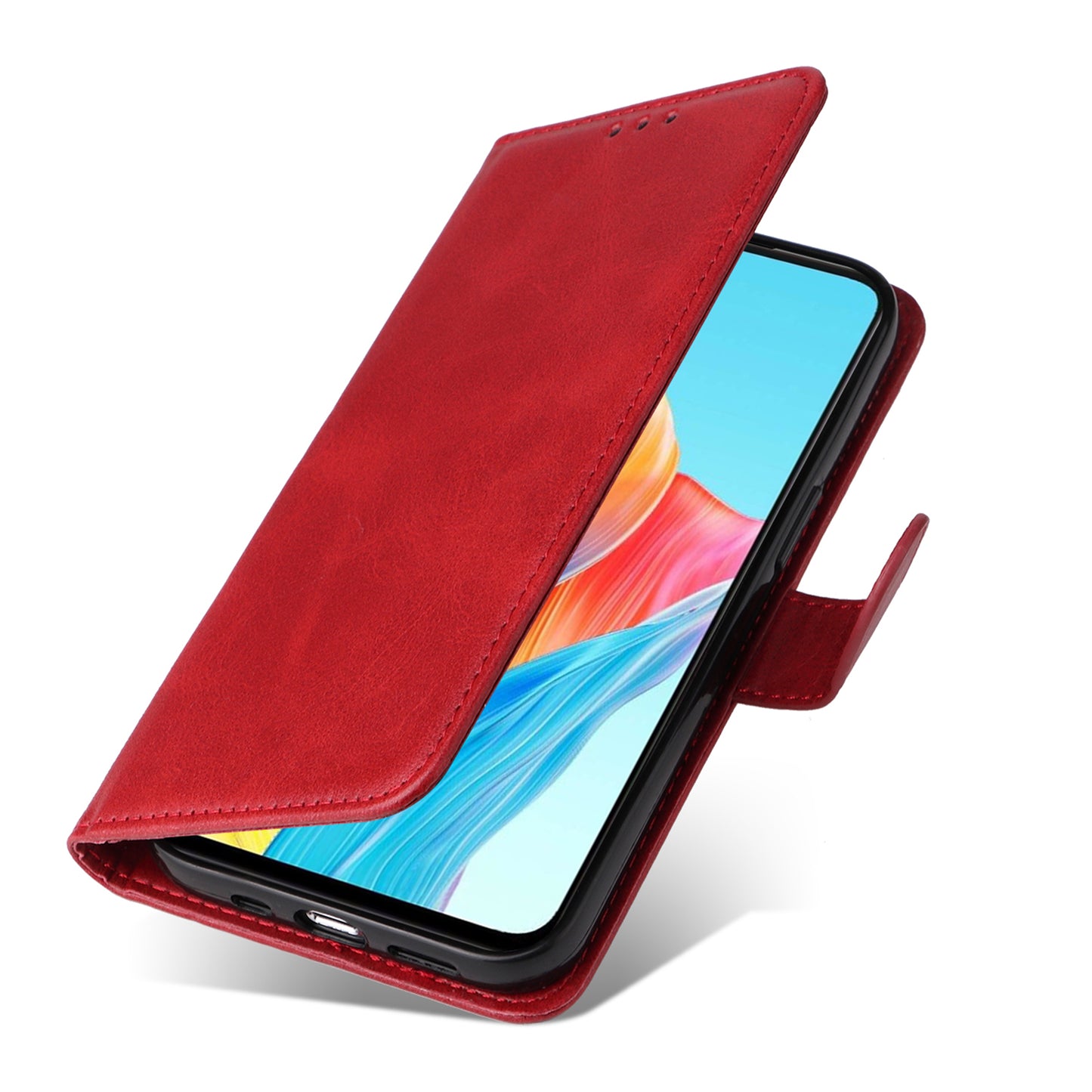 Leather Case for Oppo A1 5G / A98 5G / F23 5G Shockproof Calf Texture Wallet Stand Cell Phone Cover with Strap