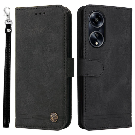 For Oppo A1 5G / A98 5G / F23 5G Drop-proof Imprinted Lines PU Leather Case Skin-touch Stand Wallet Phone Cover