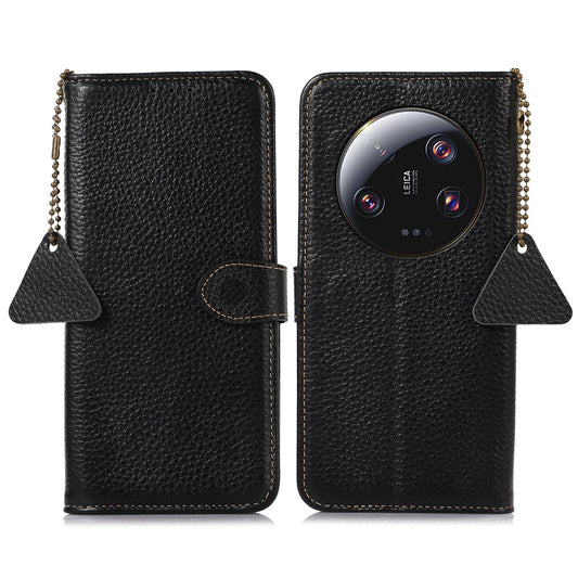 RFID Blocking Phone Case for Xiaomi 13 Ultra , Genuine Cow Leather Cover with Wallet Stand