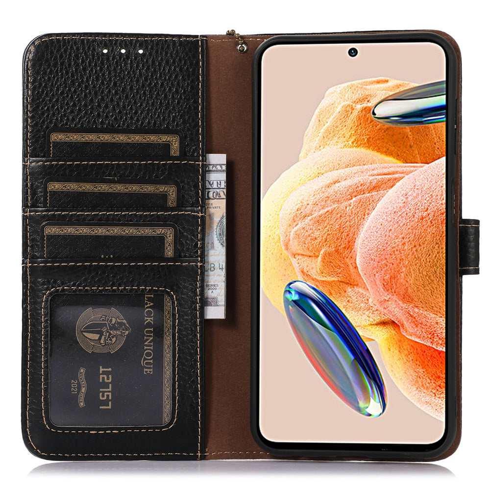 RFID Blocking Phone Case for Xiaomi 13 Ultra , Genuine Cow Leather Cover with Wallet Stand