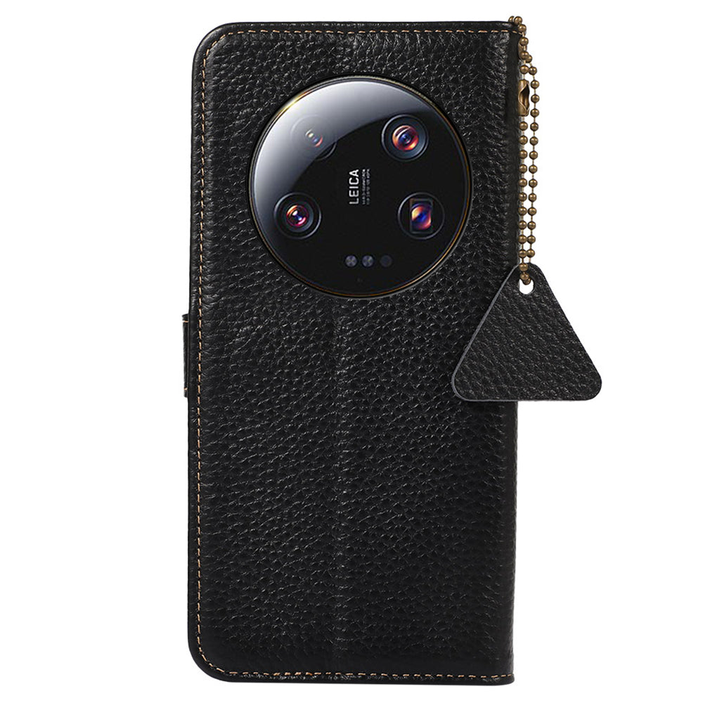 RFID Blocking Phone Case for Xiaomi 13 Ultra , Genuine Cow Leather Cover with Wallet Stand