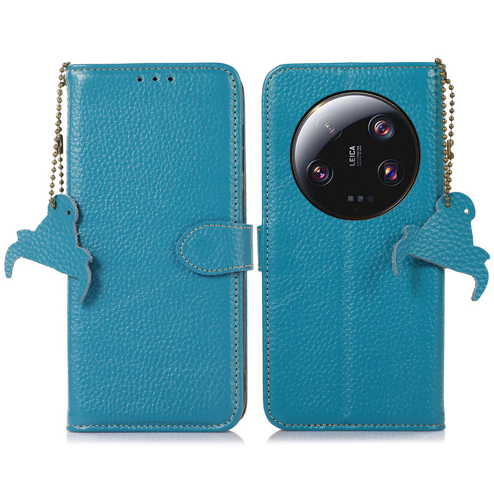RFID Blocking Phone Case for Xiaomi 13 Ultra , Genuine Cow Leather Cover with Wallet Stand