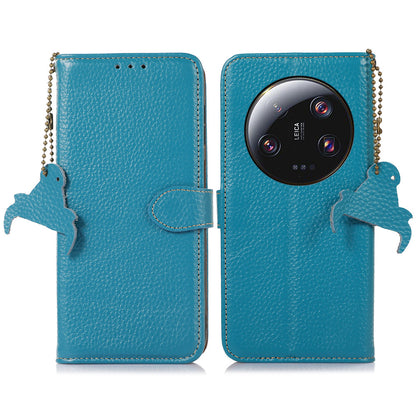 RFID Blocking Phone Case for Xiaomi 13 Ultra , Genuine Cow Leather Cover with Wallet Stand