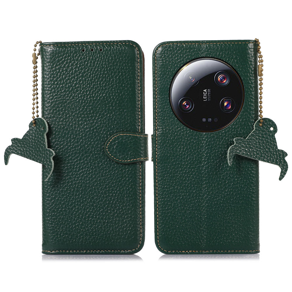RFID Blocking Phone Case for Xiaomi 13 Ultra , Genuine Cow Leather Cover with Wallet Stand