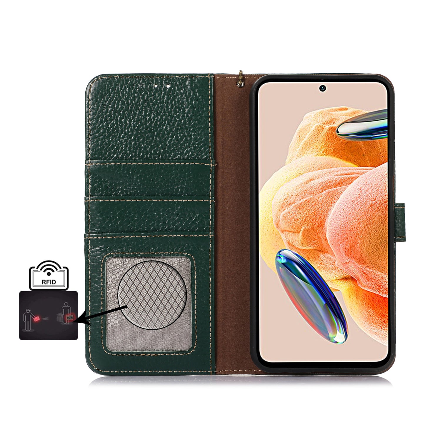 RFID Blocking Phone Case for Xiaomi 13 Ultra , Genuine Cow Leather Cover with Wallet Stand