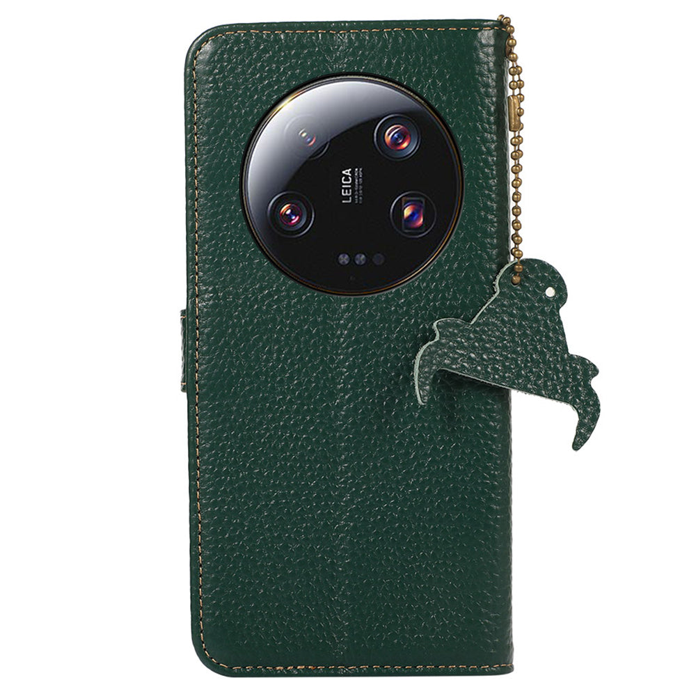 RFID Blocking Phone Case for Xiaomi 13 Ultra , Genuine Cow Leather Cover with Wallet Stand