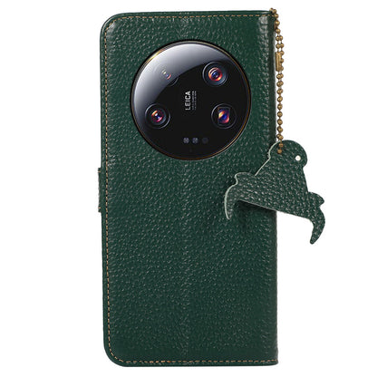 RFID Blocking Phone Case for Xiaomi 13 Ultra , Genuine Cow Leather Cover with Wallet Stand