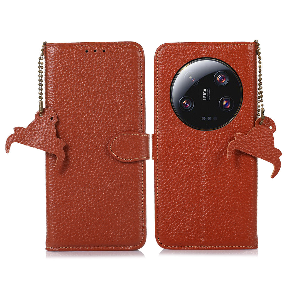 RFID Blocking Phone Case for Xiaomi 13 Ultra , Genuine Cow Leather Cover with Wallet Stand