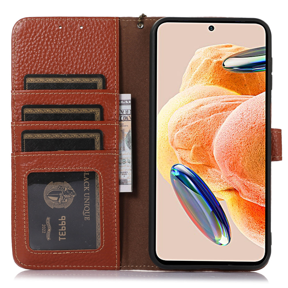 RFID Blocking Phone Case for Xiaomi 13 Ultra , Genuine Cow Leather Cover with Wallet Stand
