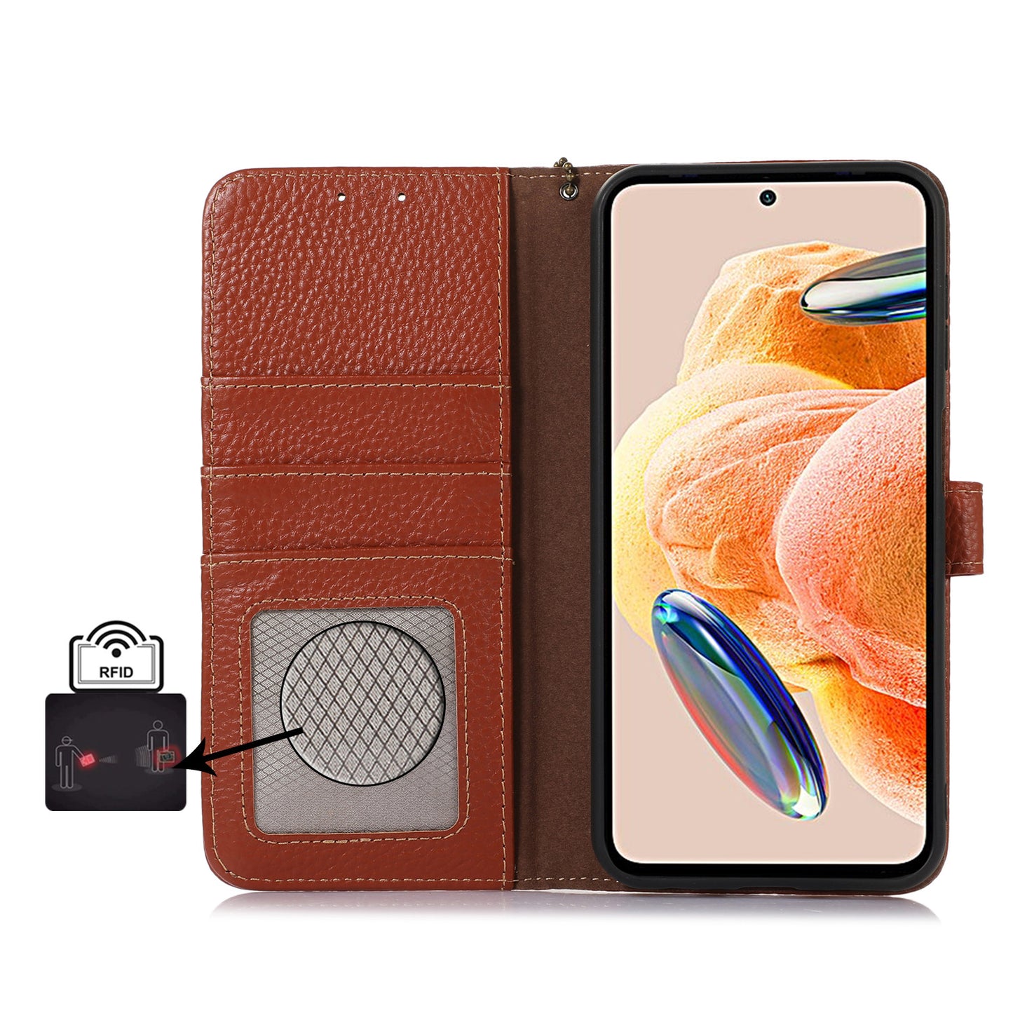 RFID Blocking Phone Case for Xiaomi 13 Ultra , Genuine Cow Leather Cover with Wallet Stand