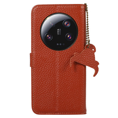 RFID Blocking Phone Case for Xiaomi 13 Ultra , Genuine Cow Leather Cover with Wallet Stand