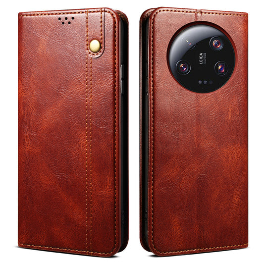 For Xiaomi 13 Ultra Leather Wallet Phone Case Waxy Crazy Horse Texture Stand Phone Cover