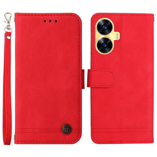 For Realme C55 Wallet Phone Leather Case Imprinted Lines Skin-touch Stand Phone Cover