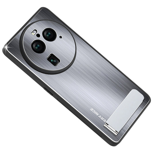 Phone Case for Oppo Find X6 Pro TPU Bumper Aluminium Alloy Brushed Back Kickstand Phone Cover
