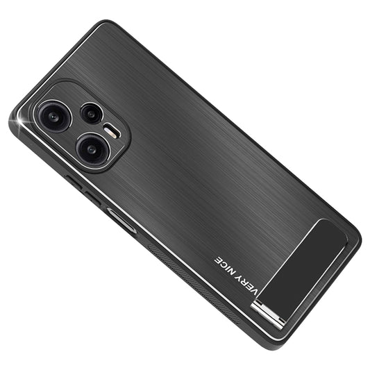 Kickstand Case for Xiaomi Redmi Note 12 Turbo / Poco F5 5G TPU Bumper Aluminium Alloy Brushed Back Cover
