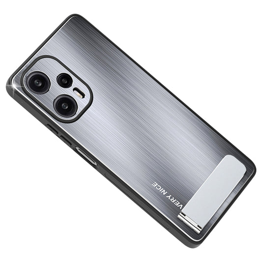 Kickstand Case for Xiaomi Redmi Note 12 Turbo / Poco F5 5G TPU Bumper Aluminium Alloy Brushed Back Cover