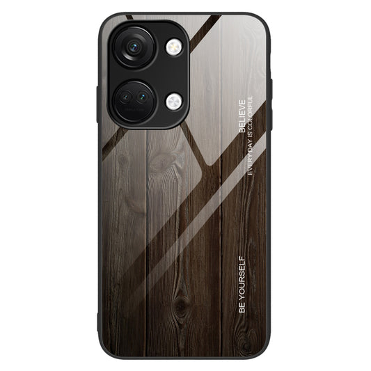 For OnePlus Nord 3 5G / Ace 2V Wooden Pattern Back Case Anti-Scratch TPU + Tempered Glass Phone Cover