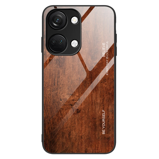 For OnePlus Nord 3 5G / Ace 2V Wooden Pattern Back Case Anti-Scratch TPU + Tempered Glass Phone Cover