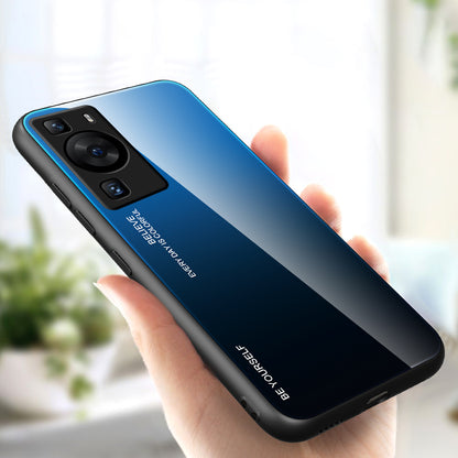 For Huawei P60 Gradient Color Back Shell Tempered Glass + PC + TPU Hybrid Protective Phone Case