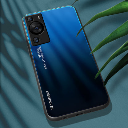 For Huawei P60 Gradient Color Back Shell Tempered Glass + PC + TPU Hybrid Protective Phone Case