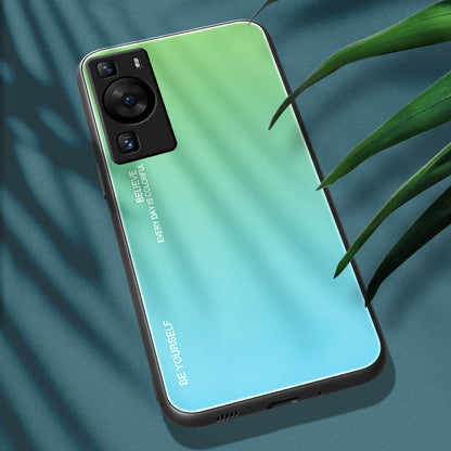 For Huawei P60 Gradient Color Back Shell Tempered Glass + PC + TPU Hybrid Protective Phone Case