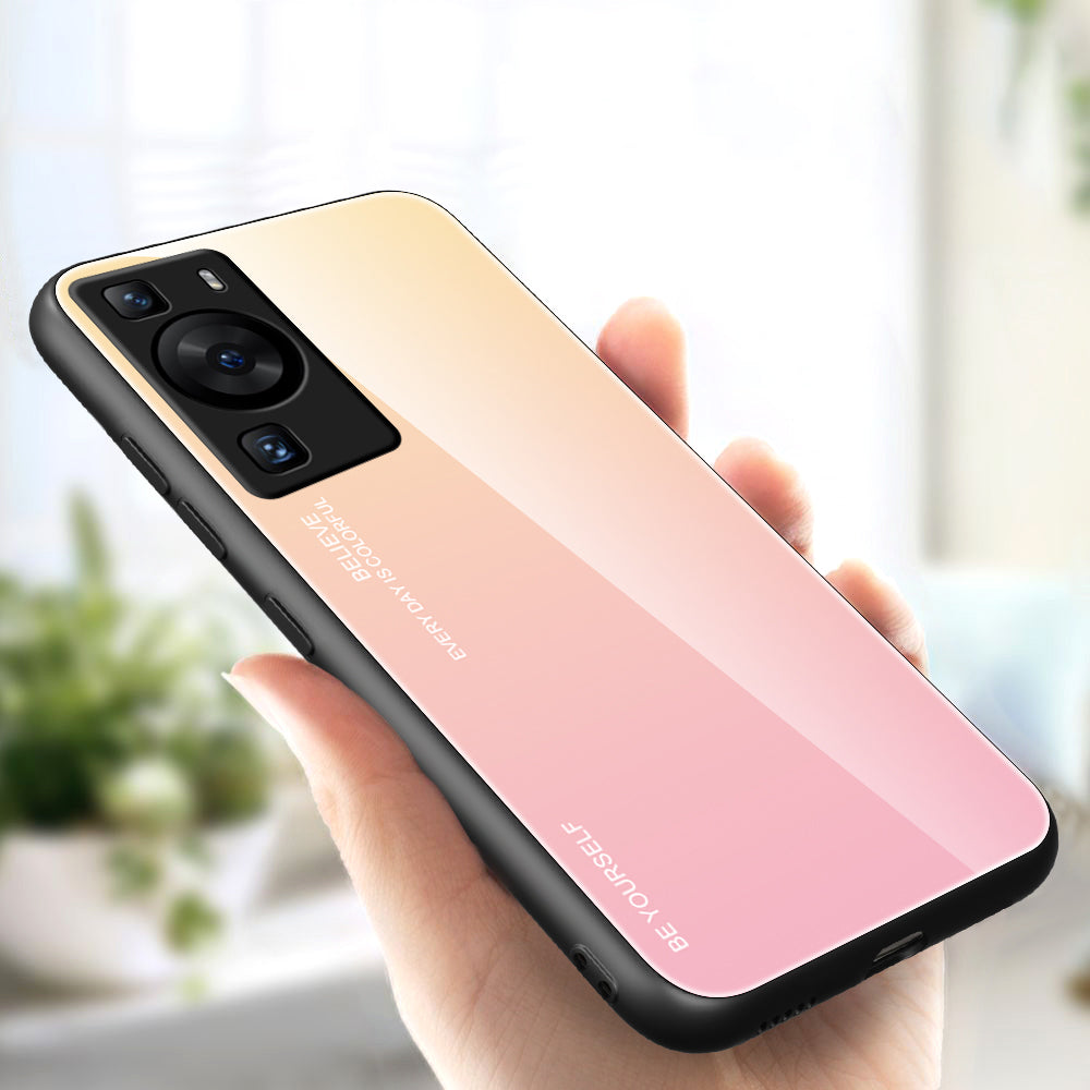 For Huawei P60 Gradient Color Back Shell Tempered Glass + PC + TPU Hybrid Protective Phone Case