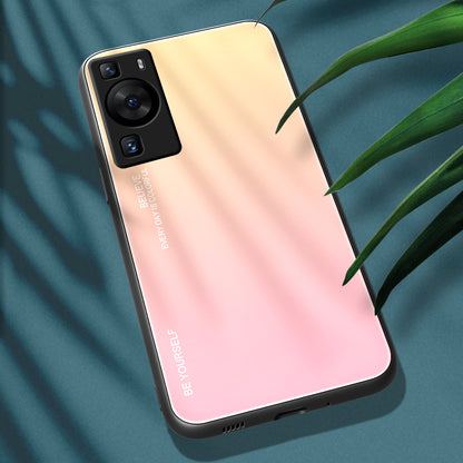For Huawei P60 Gradient Color Back Shell Tempered Glass + PC + TPU Hybrid Protective Phone Case
