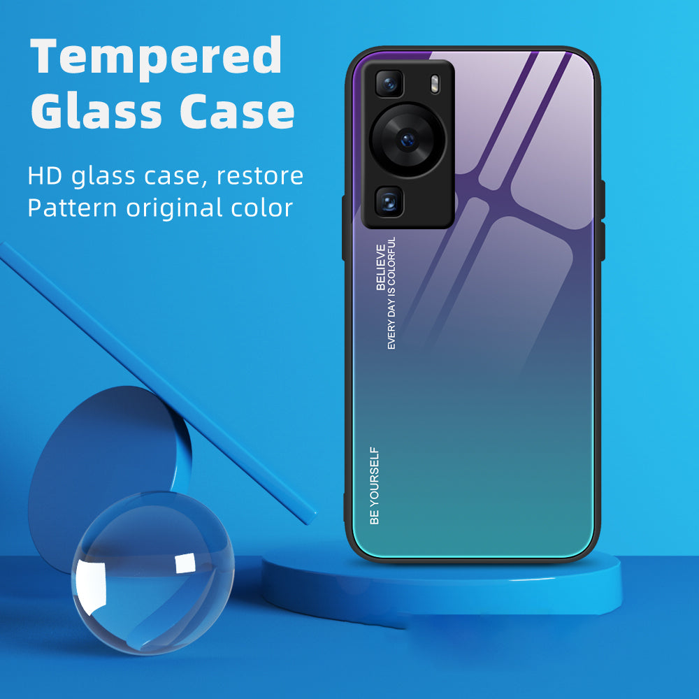 For Huawei P60 Gradient Color Back Shell Tempered Glass + PC + TPU Hybrid Protective Phone Case