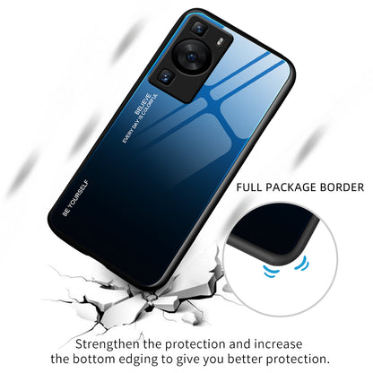 For Huawei P60 Gradient Color Back Shell Tempered Glass + PC + TPU Hybrid Protective Phone Case