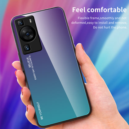 For Huawei P60 Gradient Color Back Shell Tempered Glass + PC + TPU Hybrid Protective Phone Case