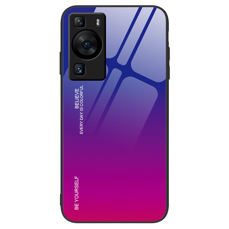 For Huawei P60 Gradient Color Back Shell Tempered Glass + PC + TPU Hybrid Protective Phone Case