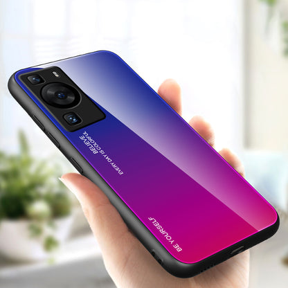 For Huawei P60 Gradient Color Back Shell Tempered Glass + PC + TPU Hybrid Protective Phone Case