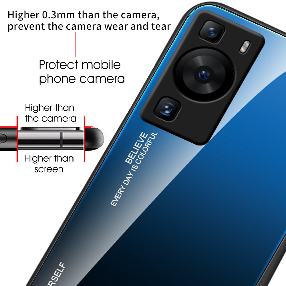 For Huawei P60 Gradient Color Back Shell Tempered Glass + PC + TPU Hybrid Protective Phone Case