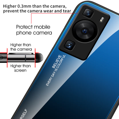 For Huawei P60 Gradient Color Back Shell Tempered Glass + PC + TPU Hybrid Protective Phone Case