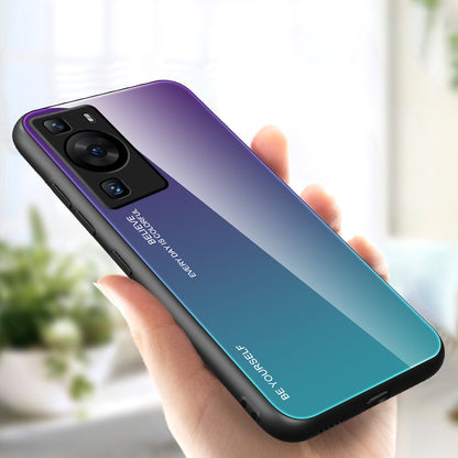 For Huawei P60 Gradient Color Back Shell Tempered Glass + PC + TPU Hybrid Protective Phone Case