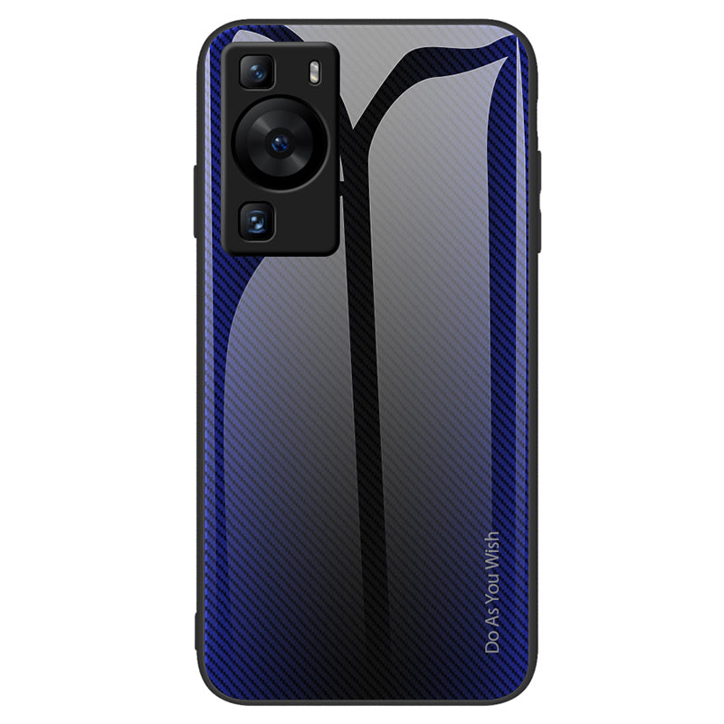 For Huawei P60 Carbon Fiber Texture Case Anti-Scratch Soft TPU + Tempered Glass Cover