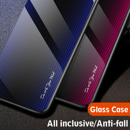 For Huawei P60 Carbon Fiber Texture Case Anti-Scratch Soft TPU + Tempered Glass Cover