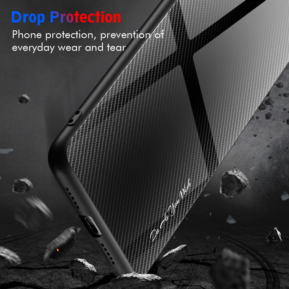 For Huawei P60 Carbon Fiber Texture Case Anti-Scratch Soft TPU + Tempered Glass Cover