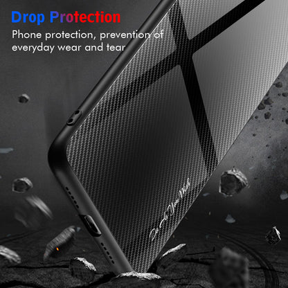 For Huawei P60 Carbon Fiber Texture Case Anti-Scratch Soft TPU + Tempered Glass Cover