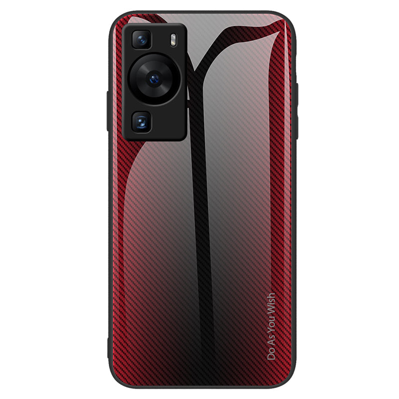 For Huawei P60 Carbon Fiber Texture Case Anti-Scratch Soft TPU + Tempered Glass Cover